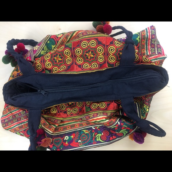 Hmong Tribe Embroidered Fabric Boho Tote Bag - Picture 5 of 6